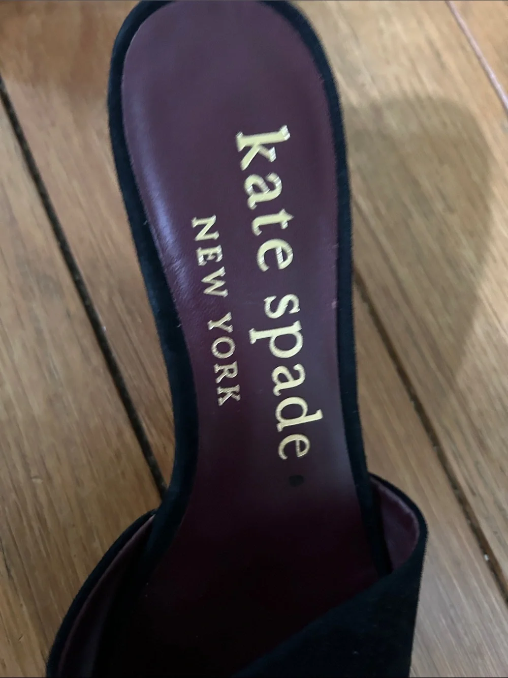 kate spade Black Suede Slide Mules Clear Round Heel Polished Slide Sandals 6B